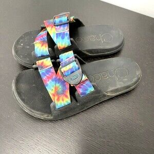 Chaco Chillos Tie Dye Slide Sandals River Shoes Women's Size 5 Rainbow Black Eva
